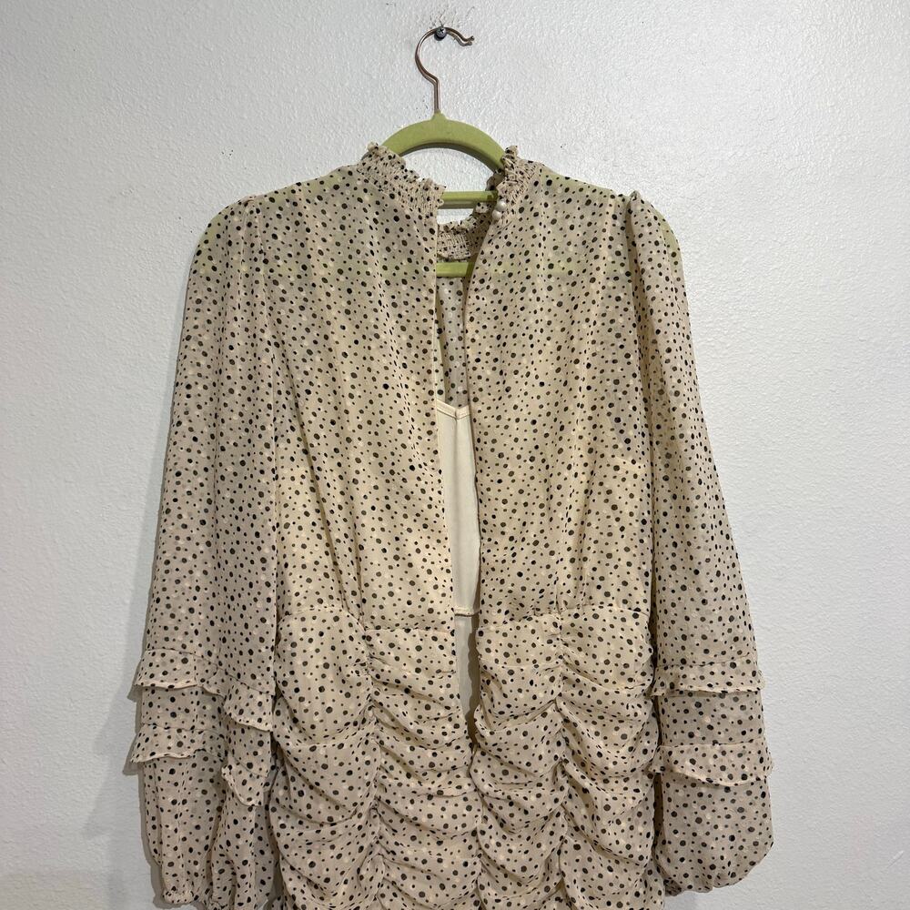 Adelyn Rae Cream Polka Dot Ruched Ruffle Long Sleeve Mini Dress Sz M NWT - Picture 9 of 12